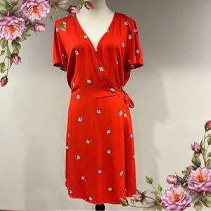 POPSUGAR Red fake wrap floral short sleeve dress size large
